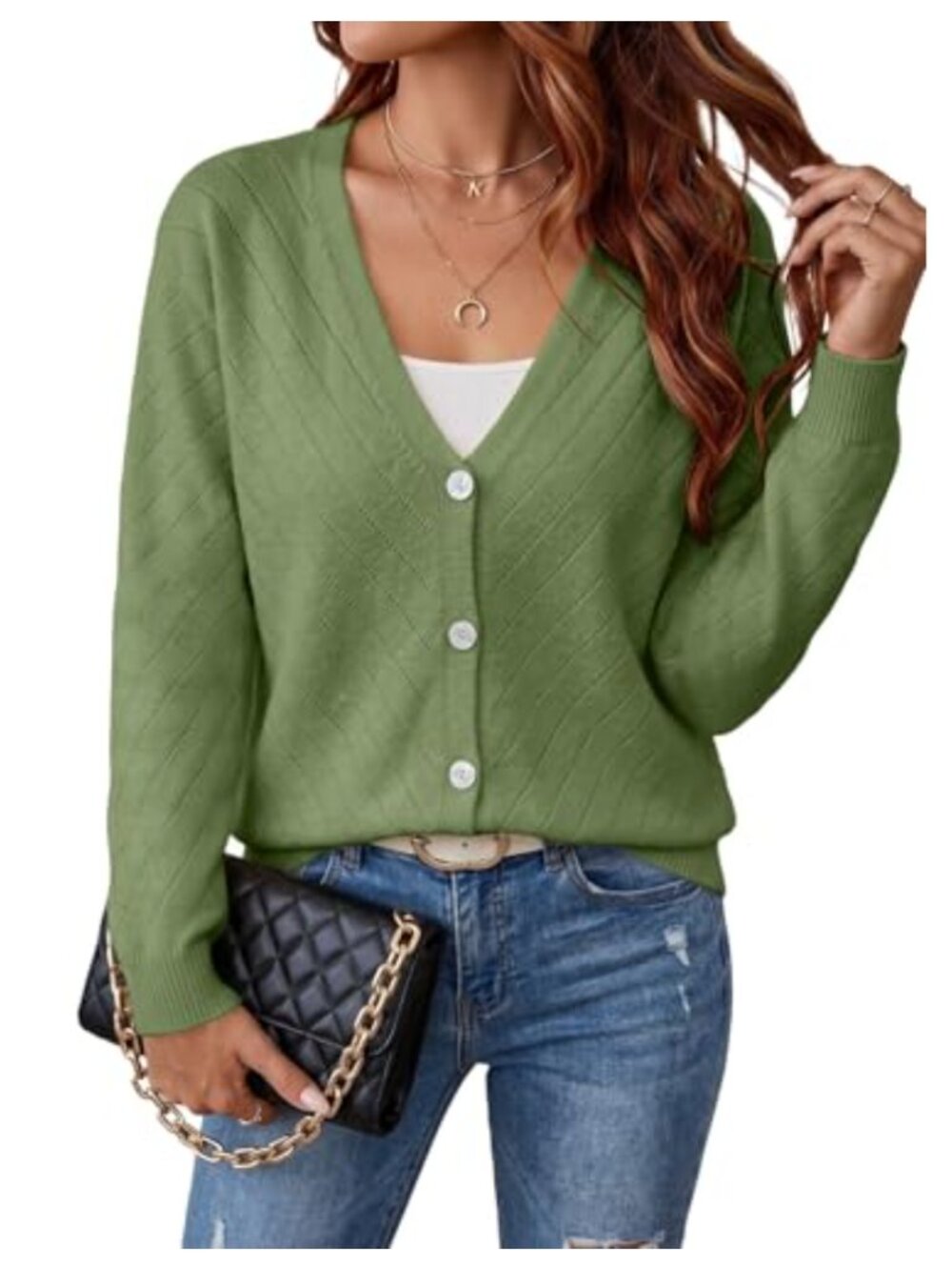 Women's Long Sleeve Button Up V Neck Knit Cardigan Sweater